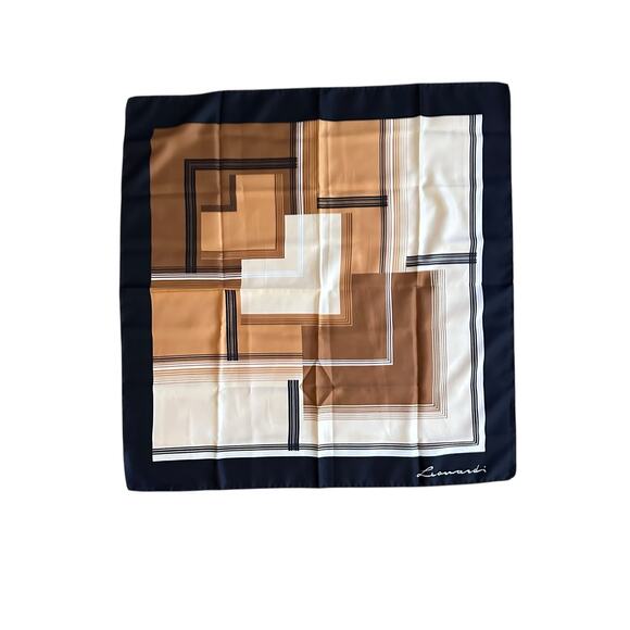 Vintage 70s Mod Leonardi Square Scarf 29x29.5”  Brown Black Cream - Picture 2 of 4